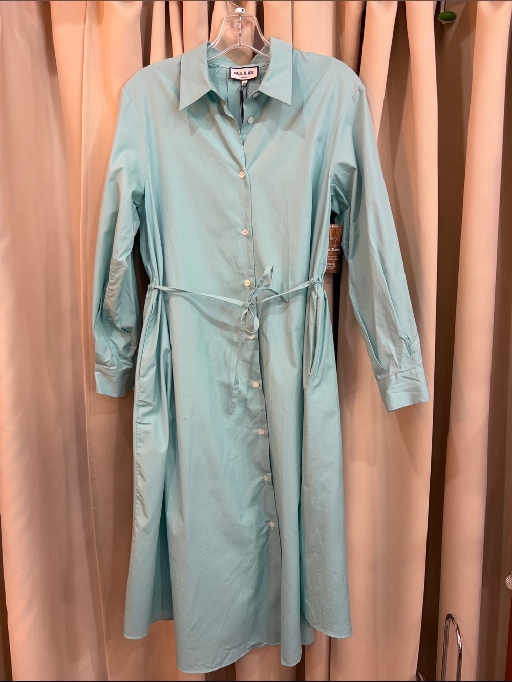 Paul & Joe Pastel Mint Button-Front Midi Shirt Dress